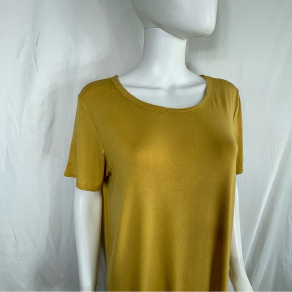Another Love Mustard Boat Neck Distressed Split Hem High Low Tunic Top - Picture 2 of 6